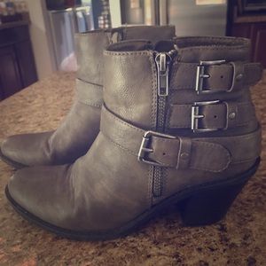 Short Brown Leather Ankle Boots with Buckles